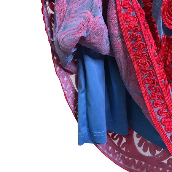 JS Collection Dress Women 12 Red Lace Boho Embroidered Soutache Midi Sleeveless - Picture 9 of 11